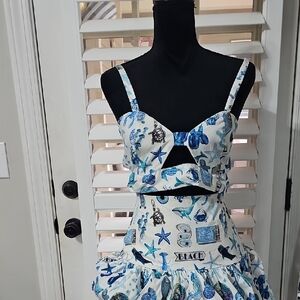 Blue and White Beach Print Two-Piece Set